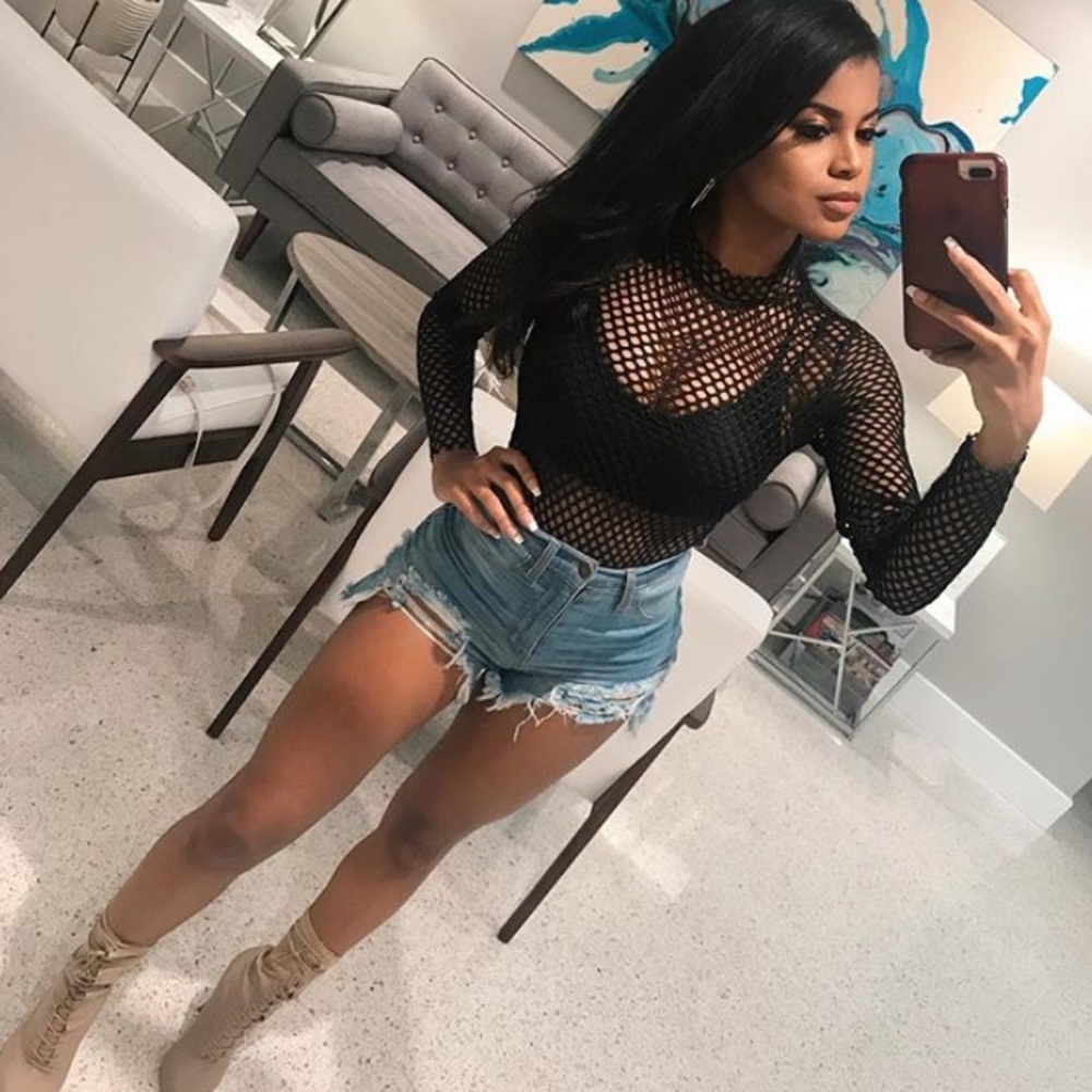 Black Mesh Long Sleeve Body Suit